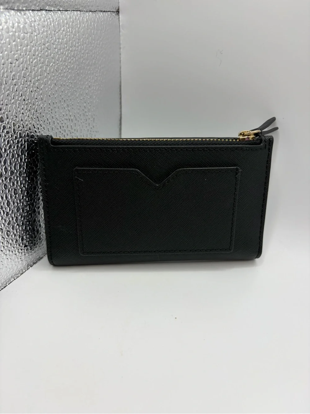 Michael Kors Black Wallet with Gold Logo Zip Top